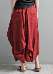 Simple Red Pockets Wide Leg Pants Skirt Summer