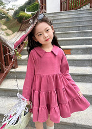 Simple Rose Patchwork Wrinkled Kids Long Dresses Fall