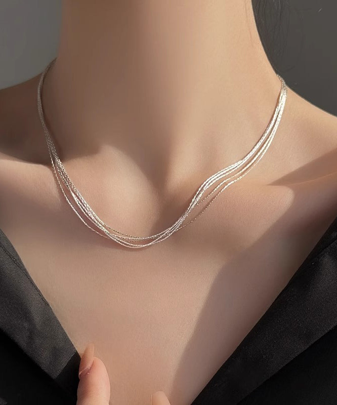 Simple Silk Sterling Silver Layered Necklace