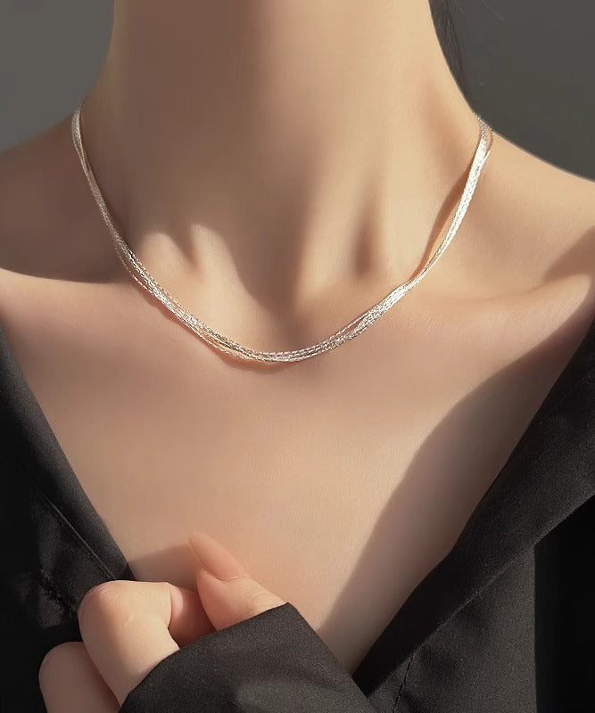 Simple Silk Sterling Silver Layered Necklace