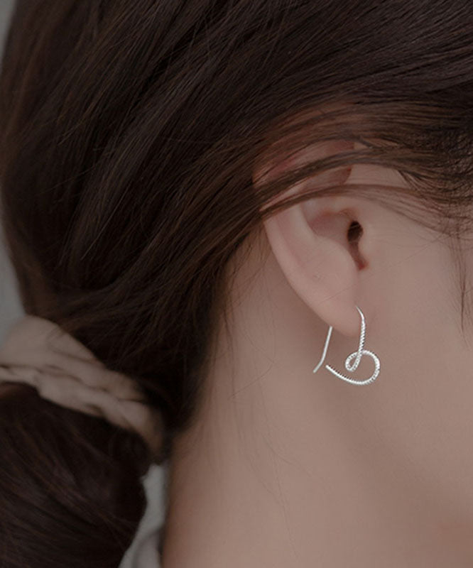 Simple Silk Sterling Silver Love Hoop Earrings