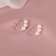 Simple Silk Sterling Silver Pearl Hoop Earrings