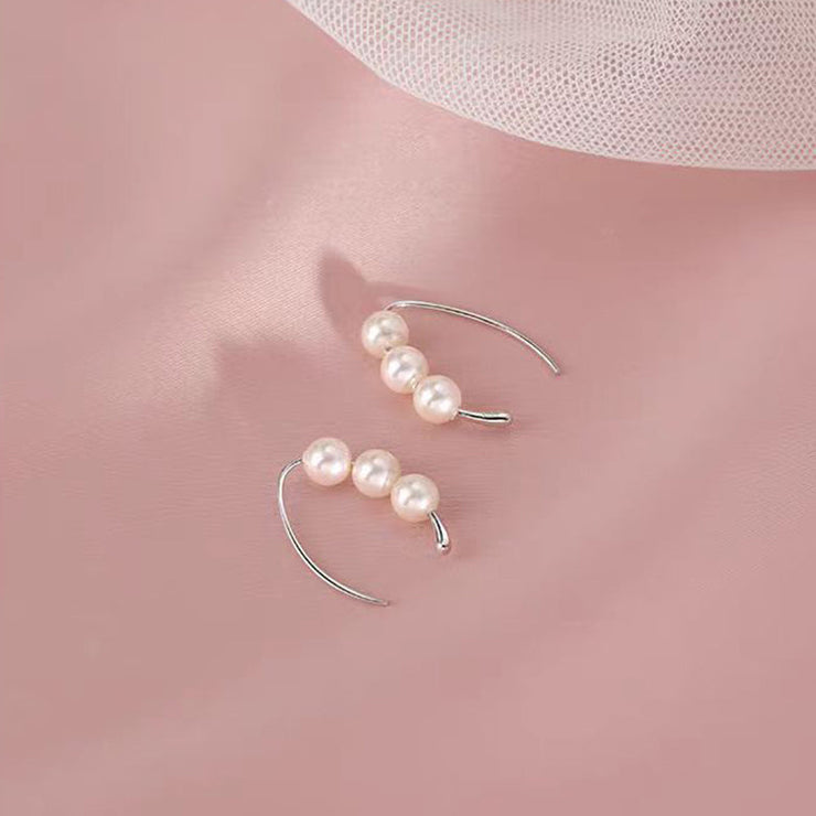 Simple Silk Sterling Silver Pearl Hoop Earrings