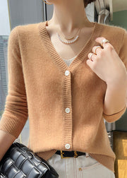 Simple Versatile Apricot V Neck Button Cashmere Cardigans Spring