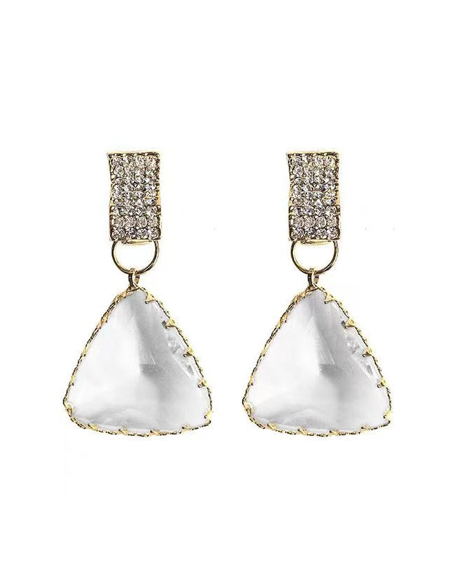 Simple White Alloy Zircon Triangle Crystal Drop Earrings