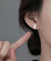 Simple White Cute Rabbit Zircon And Pearl Stud Earrings