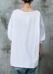 Simple White Oversized Print Cotton Blouses Spring