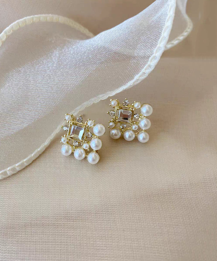 Simple White Pearl Zircon Stud Earrings