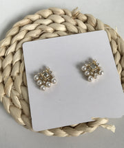 Simple White Pearl Zircon Stud Earrings