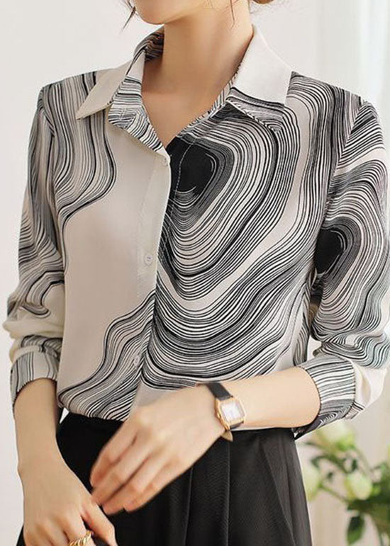 Simple White Peter Pan Collar Print Chiffon Shirt Tops Spring