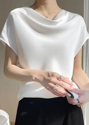 Simple White Solid Turtle Neck Silk T Shirts Summer