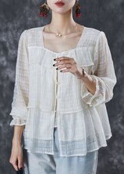 Simple White Square Collar Wrinkled Shirt Top Summer