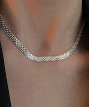 Simple White Sterling Silver Hand Woven Collar Necklace