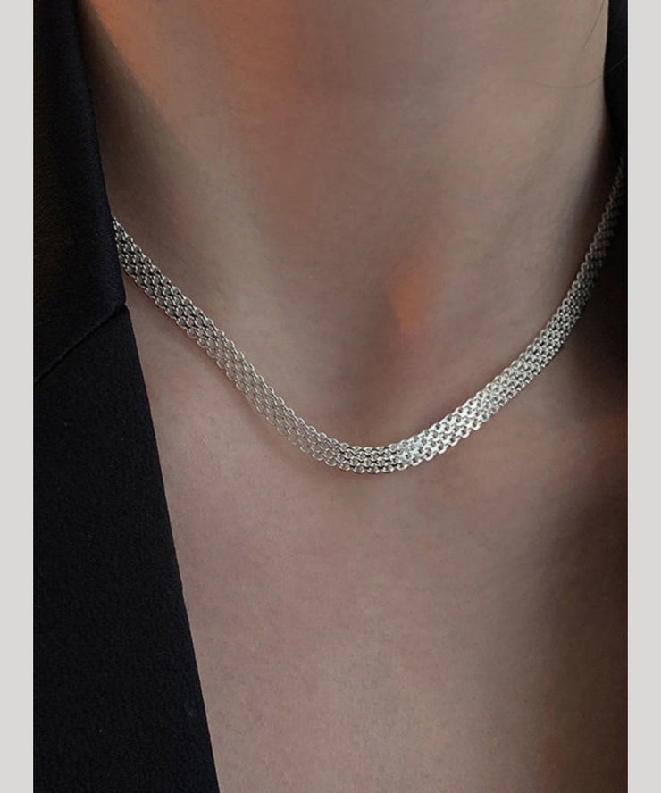 Simple White Sterling Silver Hand Woven Collar Necklace