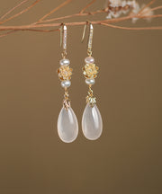 Simple White Sterling Silver Overgild Pearl Drop Earrings