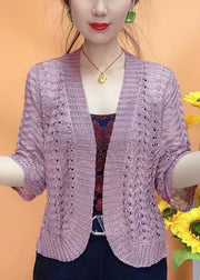 Simple White V Neck Hollow Out Knit Cardigan Bracelet Sleeve