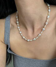 Simple White Water Drop Stainless Steel Overgild Water Drop Pearl Graduated Bead Necklace