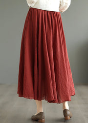 Simple Wine Red Wrinkled Elastic Waist Cotton Skirt Fall