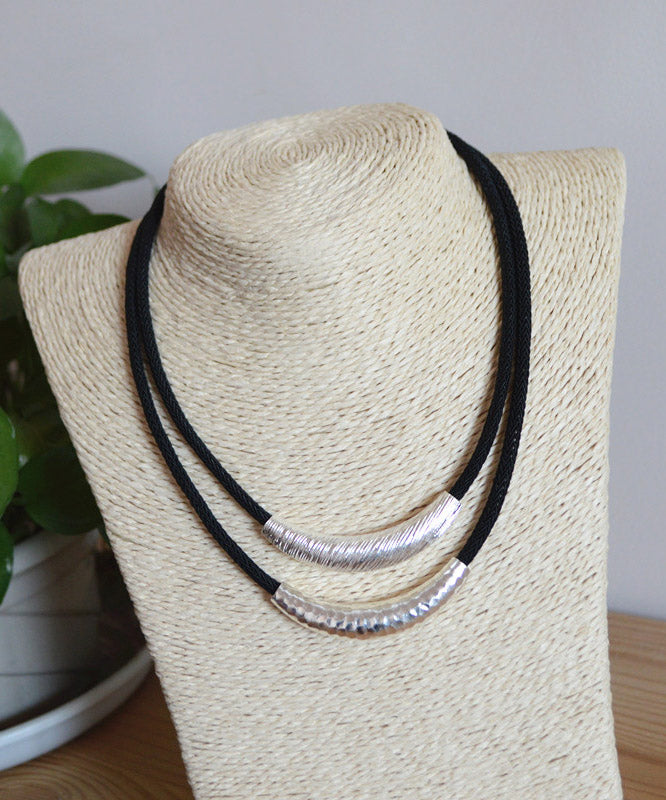 Simple Women Black Sterling Silver Choker