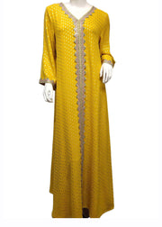 Simple Yellow Dot Lace Patchwork Silk Dress Long Sleeve