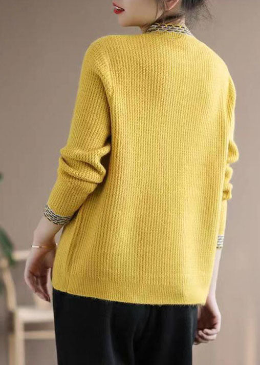 Simple Yellow High Neck Solid Thick Knit Sweater Tops Winter