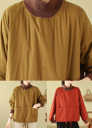 Simple Yellow Hign Neck Pockets Patchwork Fine Cotton Filled Top Winter