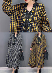 Simple Yellow Oversized Plaid Cotton Long Dresses Spring