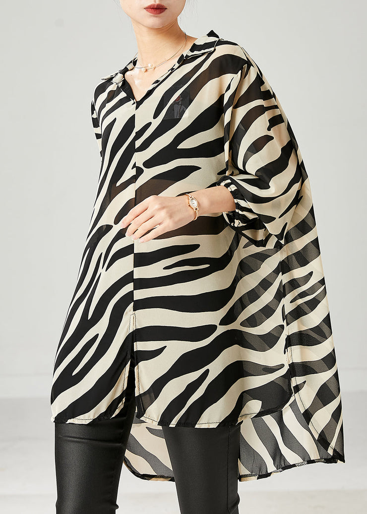 Simple Zebra Pattern Oversized Striped Chiffon Top Spring