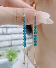 Skinny Blue Copper Alloy Inlaid Zircon Tassel Drop Earrings