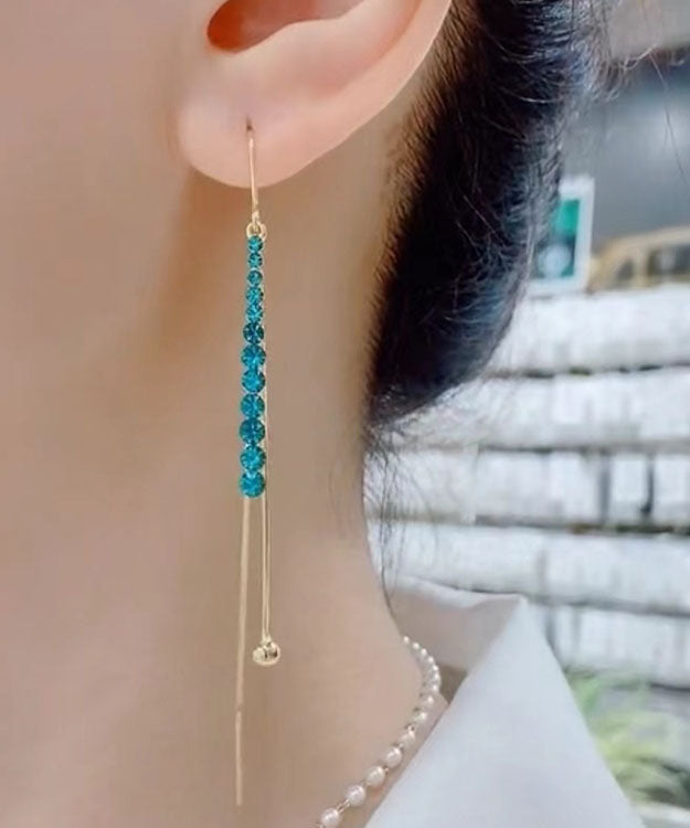 Skinny Blue Copper Alloy Inlaid Zircon Tassel Drop Earrings