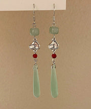 Skinny Cyan Sterling Silver Jade Water Drop Drop Earrings