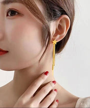 Skinny Gold Sterling Silver Overgild Star Tassel Drop Earrings