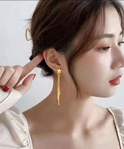 Skinny Gold Sterling Silver Overgild Star Tassel Drop Earrings