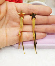 Skinny Gold Sterling Silver Overgild Star Tassel Drop Earrings