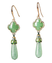 Skinny Green Sterling Silver Jade Cloisonne Coloured Glaze Drop Earrings