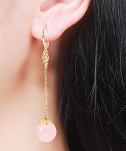 Skinny Pink Sterling Silver Overgild Crystal Zircon Drop Earrings