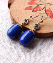 Skinny Royal Blue 14K Gold Gem Stone Drop Earrings