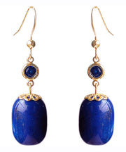 Skinny Royal Blue 14K Gold Gem Stone Drop Earrings