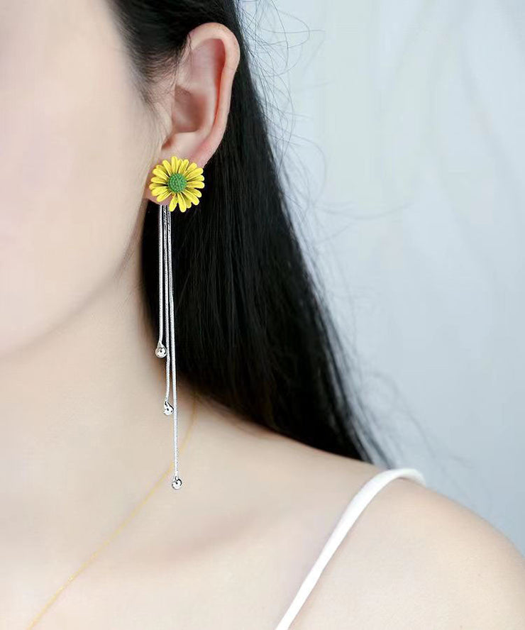 Skinny White Overgild Little Daisy Drop Earrings