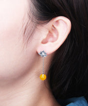 Skinny Yellow Sterling Silver Chalcedony Lotus Drop Earrings