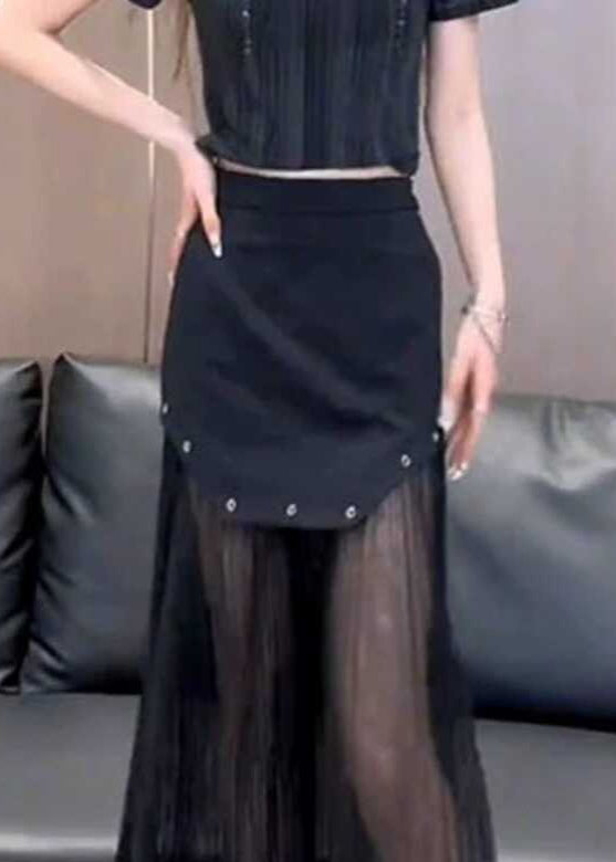 Slim Fit Black High Waist Patchwork Tulle Skirt Summer