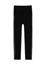 Slim Fit Black Striped Patchwork Knit Beam Pants Fall