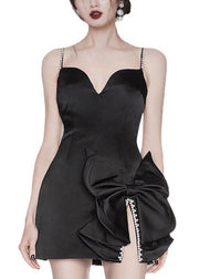 Slim Fit Black V Neck Zircon Spandex Spaghetti Strap Dress Sleeveless