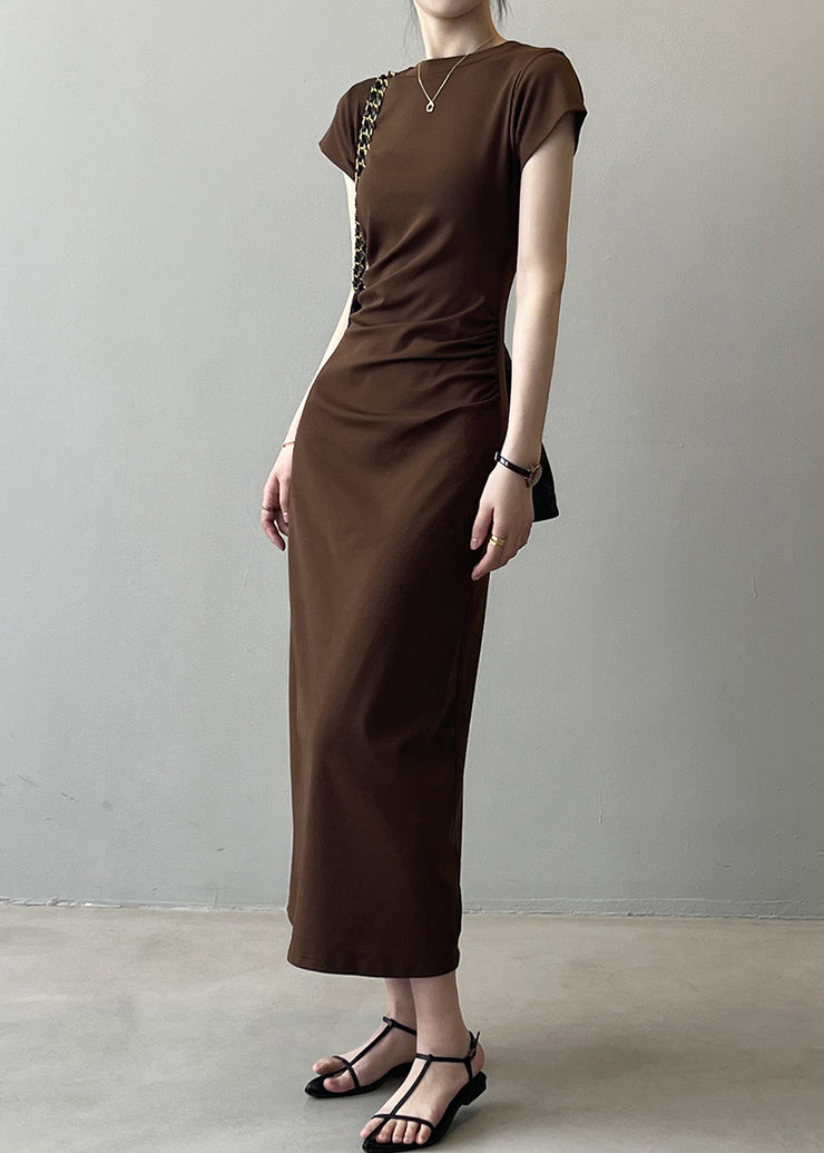 Slim Fit Coffee Solid Cotton Long Dresses Summer