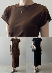 Slim Fit Coffee Solid Cotton Long Dresses Summer