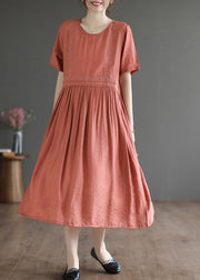 Slim Fit Orange Embroideried Cotton Dresses Summer