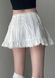 Slim Fit White Ruffled High Waist Patchwork Cotton Skirts Summer