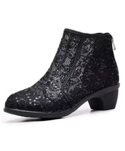 Soft Black Sequin Splicing Chunky Ankle Boots