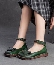 Soft Green Cowhide Leather Splicing Buckle Strap Flats Shoes