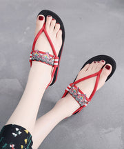 Soft Red Lace Up Platform Peep Toe Thong Flip Sandals